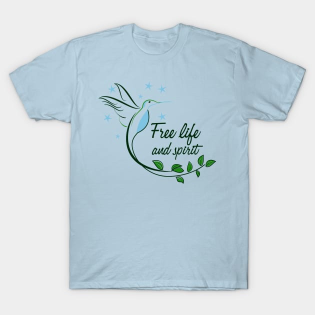 Hummingbird Free Life and Spirit typography T-Shirt by oknoki